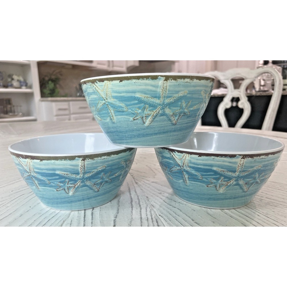 Indoor Outdoor Collection Melamine Bowls Set of 3 Starfish Coastal Beach 6"